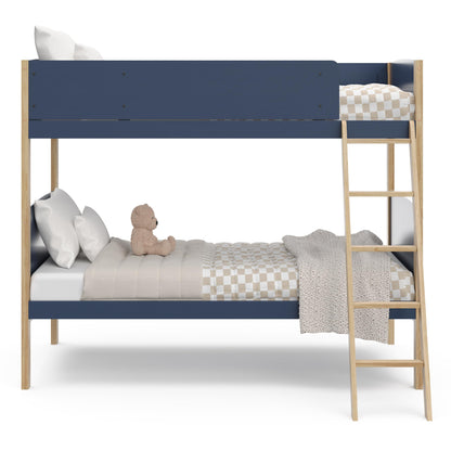 Storkcraft Next Delray Twin-Over-Twin Convertible Bunk Bed (Midnight Blue with Natural) – Modern, Stylish, 2-Tone Bunk Bed for Kids Bedroom