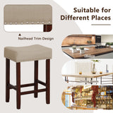 Giantex 25" Counter Height Bar Stools Set of 2 - Backless Saddle Barstools with Nailhead Linen Foam Seat, Max Load 330 Lbs Wood Bar Stools with Foot Rest for Kitchen Island, Khaki Giantex