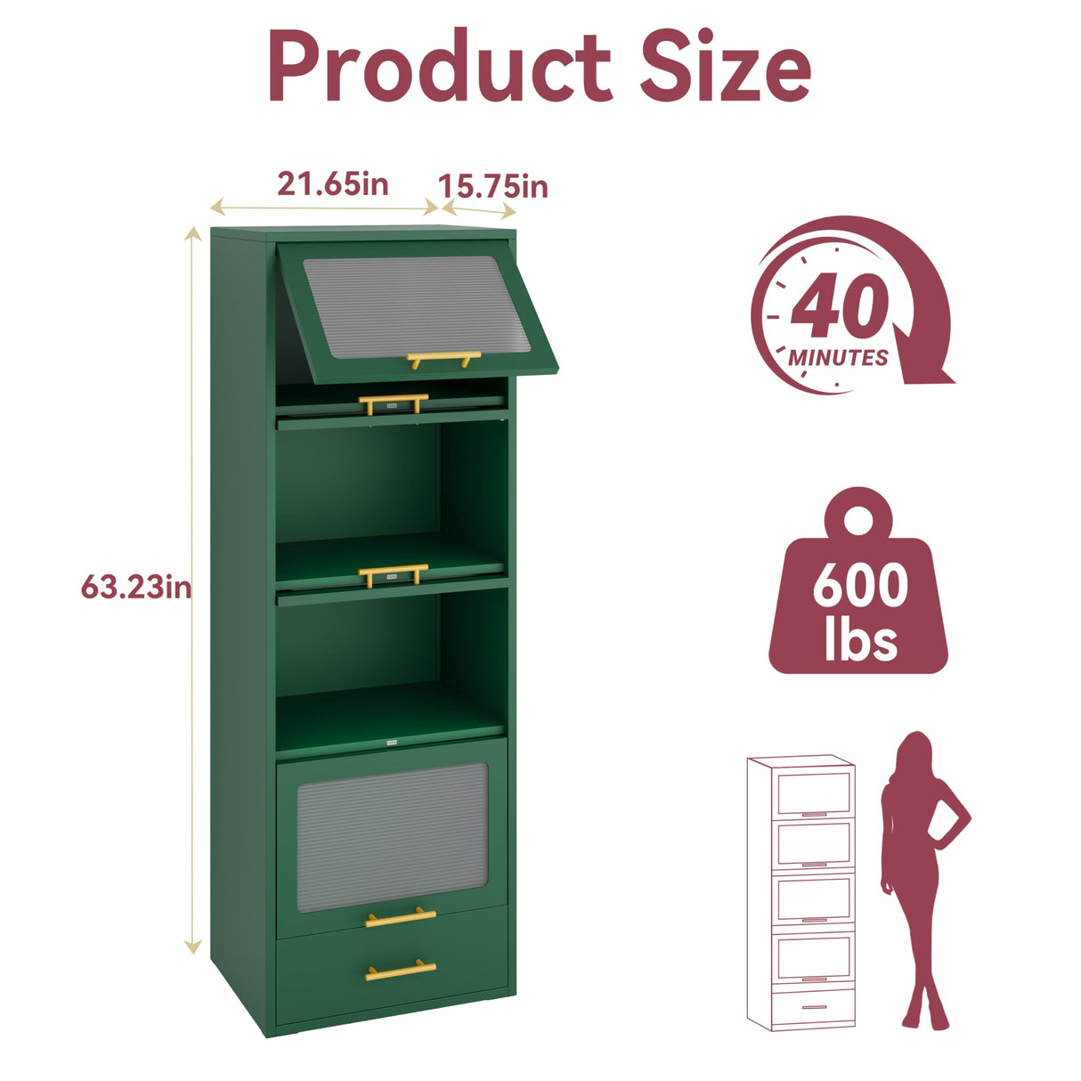 GAIOUS 5-Tier Kitchen Pantry Cabinet, Display Storage Cabinet with 4 Flip-up Acrylic Glass Doors and 1 Drawer, Green Freestanding Bakers Rack to Storage Small Microwave Spice Seasoning Bowl Cup Books GAIOUS