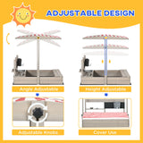Outsunny Kids Sandbox with Canopy Adjustable, Wooden Sandbox Backyard Toy with Kitchen Playset Accessories, Outdoor Activity Gift for Girls and Boys, Ages 3-7 Outsunny