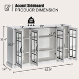 AMERLIFE 63" Sideboard, 6 Adjustable Shelves Sideboard Buffet Cabinet with 4 Doors, Accent Storage Credenzas for Dining Room, Living Room, Distressed White AMERLIFE