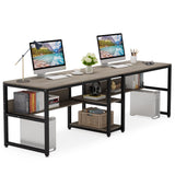 Tribesigns Two Person Desk with Bookshelf, 78.7 Computer Office Double Desk for Two Person, Rustic Writing Desk Workstation with Shelf for Home Office (Grey) Tribesigns