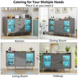 Auromie Sideboard Buffet Cabinet with 3 Drawers, Kitchen Storage Cabinet with LED Light, Coffee Bar Cabinet with Adjustable Shelf,Modern Organizer Cabinet with Door (Grey) Auromie