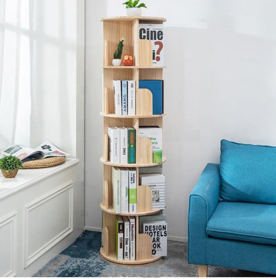Heehee Wooden Rotating Bookshelf 360 Display Floor Standing Bookcase Storage Rack for Kids&Adults Multi-Functional Bookshelf Organizer (5-Tier)