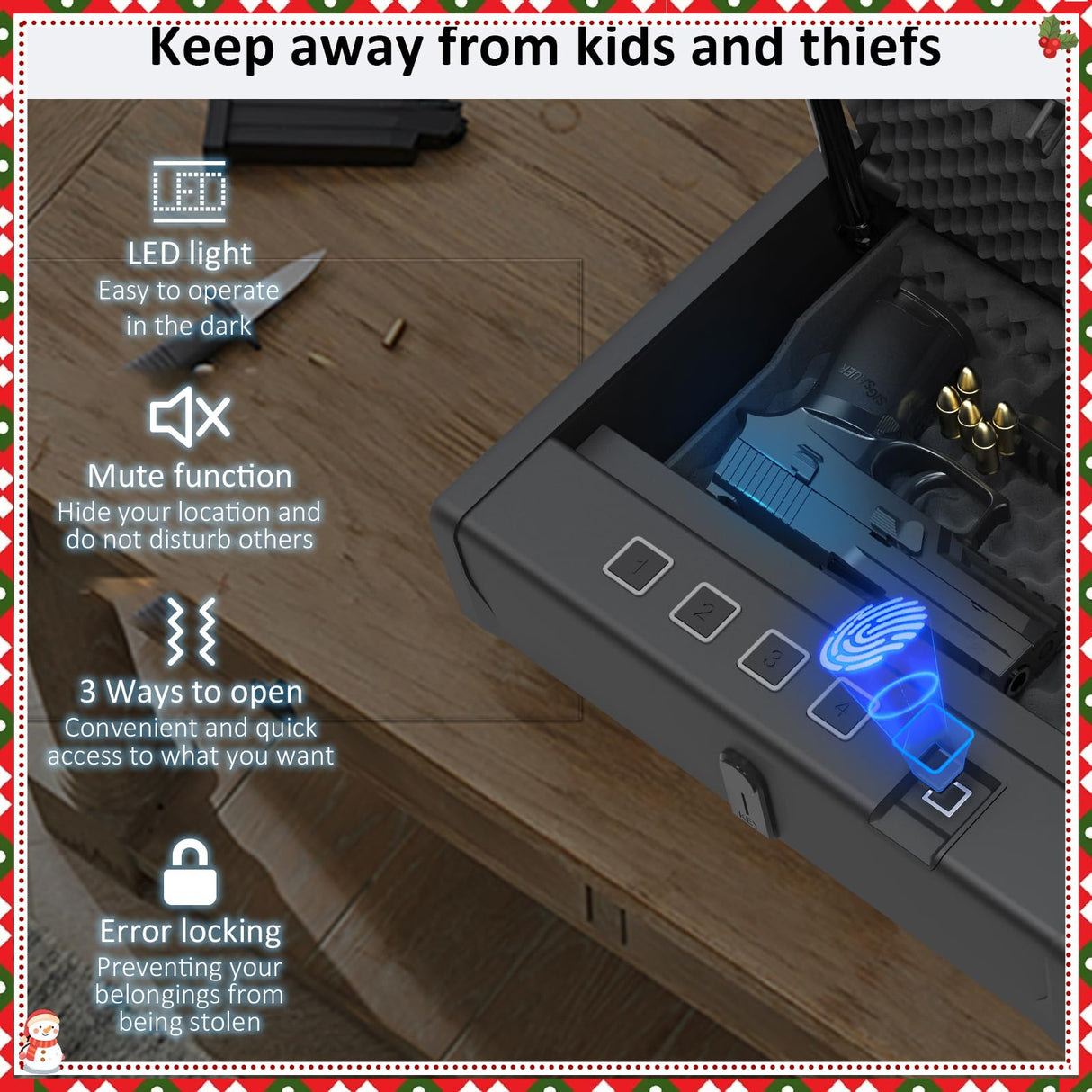 [ 20% Larger capacity ] Biometric Gun Safe for Handgun,Fingerprint Pistol Safe Box for Guns nightstand hidden gun storage for bedside Home Quick-Access large Ammunition Security Lock Box,Black XPEDITION