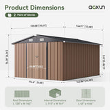 Aoxun 10 x 12FT Outdoor Storage Shed with Double Hinged Large Door Utility Garden Shed with Lockable Door & Sloped Roof Metal Sheds Outdoor Storage for Garden, Backyard, Patio and Backyard, Brown Aoxun