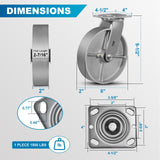 FOVERSWIVE 8"x2" Industrial Casters- Heavy Duty Casters, Cast Iron Wheel,Steel Casters Set of 4 Capacity up to 6000 Lb. Use for Platform Truck, U-Boat Cart,Workbenche(2 Swivel & 2 Rigid) FOVERSWIVE