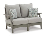 Signature Design by Ashley Outdoor Visola Patio HDPE Loveseat with Nuvella Throw Pillows, Gray Signature Design by Ashley