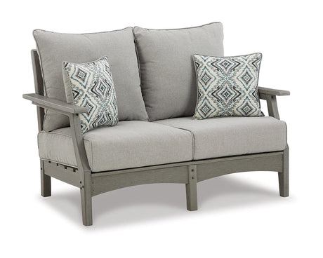 Signature Design by Ashley Outdoor Visola Patio HDPE Loveseat with Nuvella Throw Pillows, Gray Signature Design by Ashley