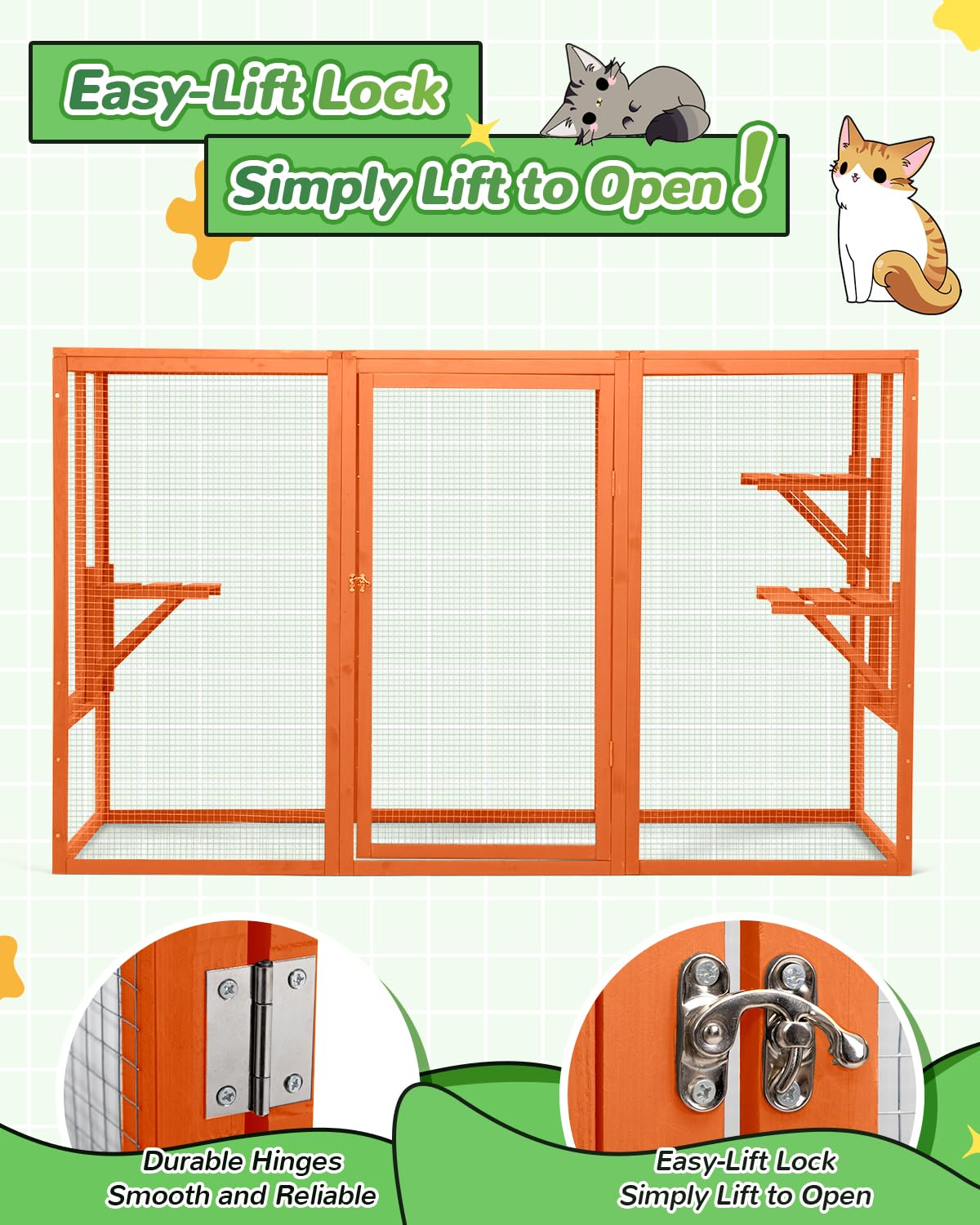 Catio Outdoor Cat Enclosure,71" L Outside Cat House Weatherproof, Wooden Catios for Cats Patio, Cat Houses with 3 Platforms (Orange-Red, Large) Nyeekoy