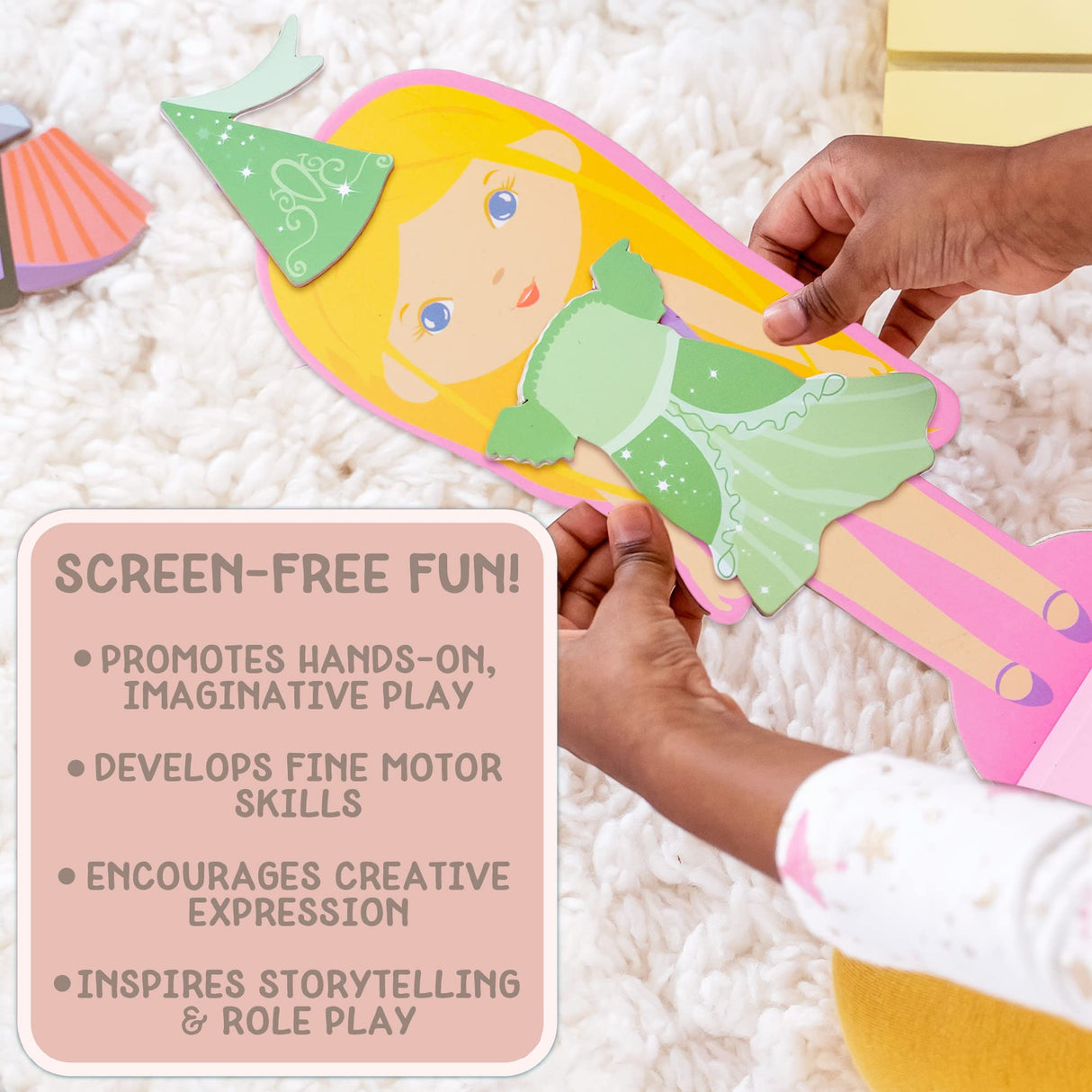 Story Magic Wooden Dress-Up Doll by Horizon Group USA, Dress Up Magnetic Wood Double Sided Doll, Over 40 Outfit and Accessory Pieces, Creative Pretend Play, Perfect for Ages 4+ Horizon Group USA