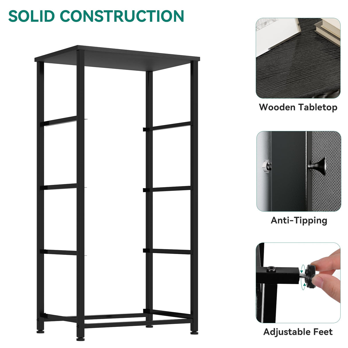 YITAHOME Storage Tower with 4 Drawers - Black Fabric Dresser, Organizer Unit for Bedroom, Living Room, Closets - Sturdy Steel Frame, Easy Pull Fabric Bins & Wooden Top YITAHOME