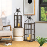 Glitzhome Farmhouse Oversized Wood Metal Lanterns Decorative Hanging Candle Lanterns Set of 2, Black (No Glass) Glitzhome