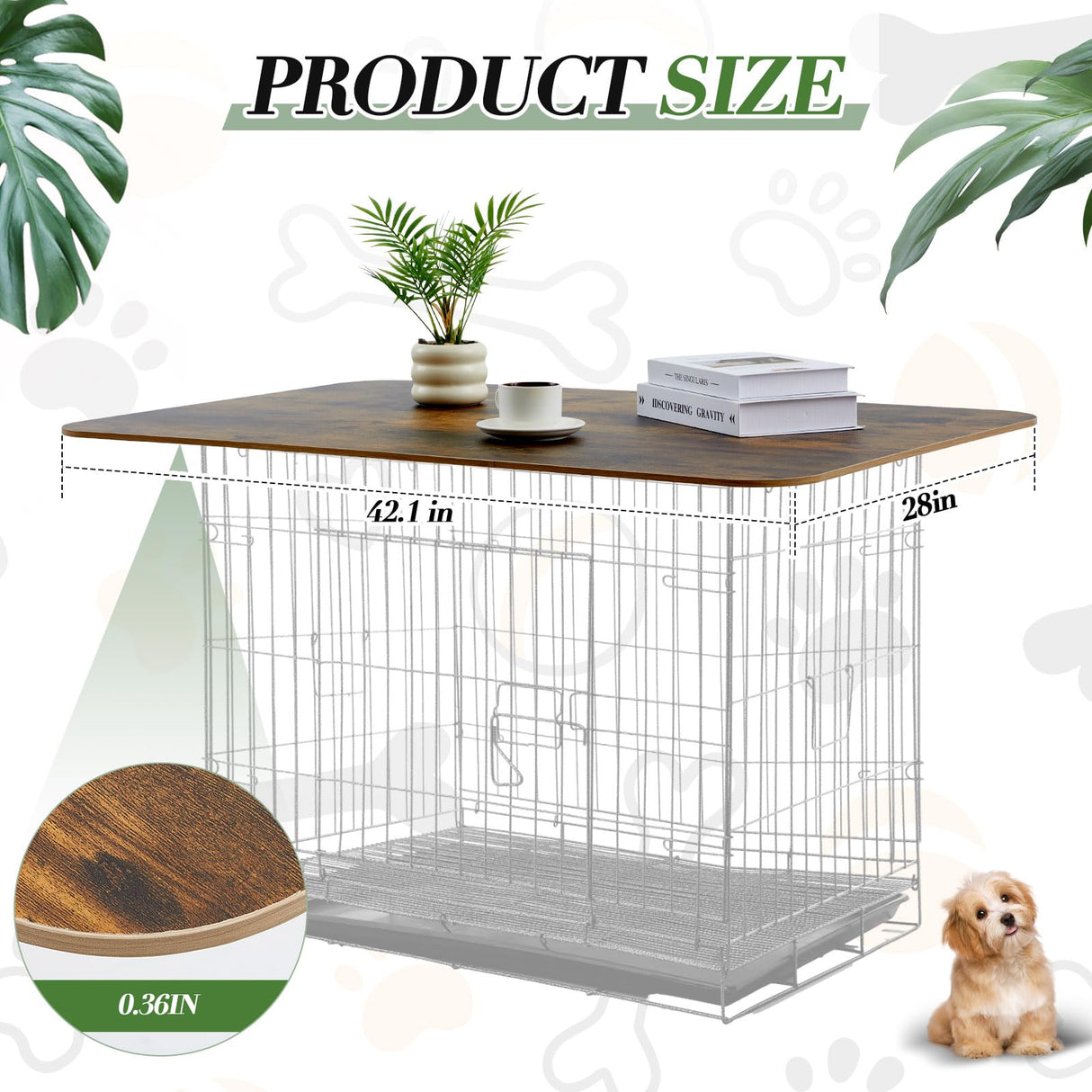 Wonderjune Dog Crate Topper Wood 42 Inch Nonslip Dog Crate Table Topper Rustic Style Crate Covers Decorative Kennel Topper for Decorative Dog Pet Crate Furniture (Dog Crate Not Include) Wonderjune
