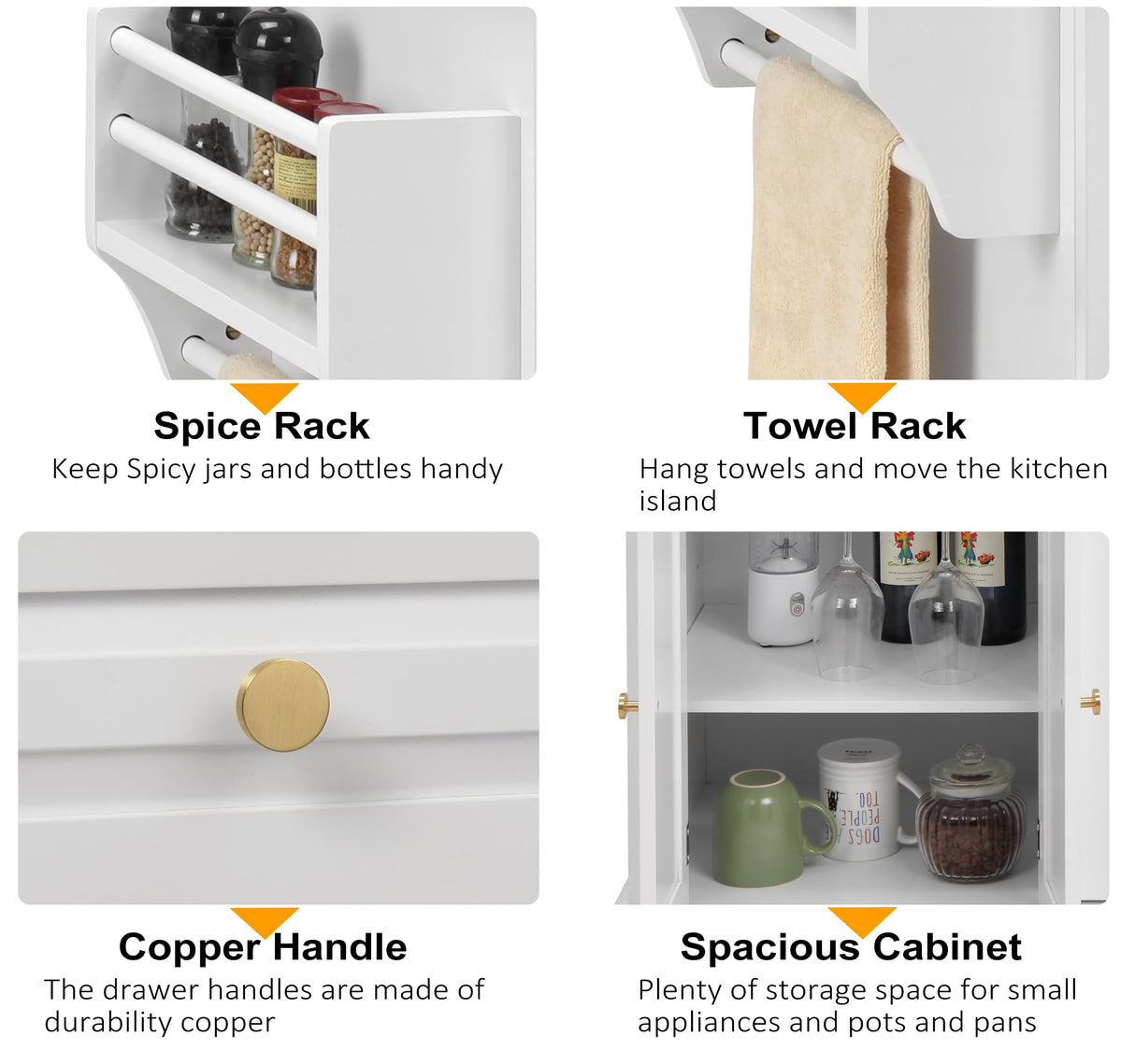 Finnhomy Rolling Kitchen Island With Drop Leaf, Thicken Rubberwood Top, Spice Rack, Towel Rack, Drawer, 43.3" Portable Mobile Kitchen Island Carts Table, Storage Cabinet, Both Wheels and Feet Included Finnhomy