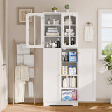 TOLEAD 64" Pantry Cabinet, Tall Storage Cabinet With Glass Doors & Adjustable Shelves for Kitchen, Living Room, Dining Room, White TOLEAD