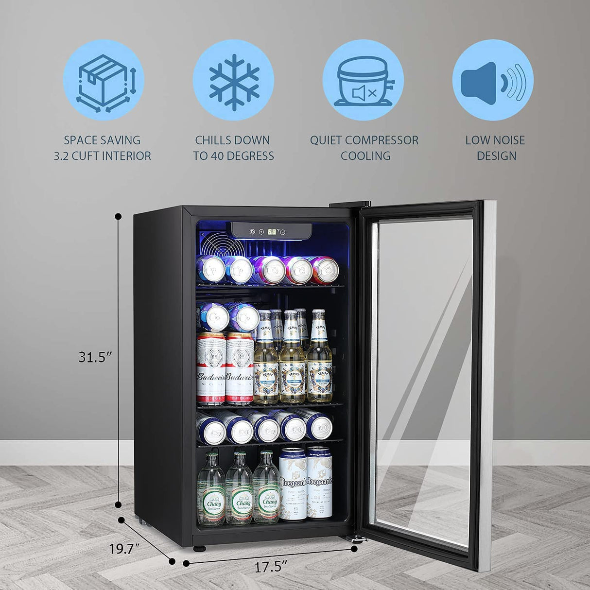 Antarctic Star Beverage Refrigerator Cooler -120 Can Mini Fridge Glass Door for Soda Beer or Wine Constant Glass Door Small Drink Dispenser Clear Front Door for Home, Office Bar 3.2cu.ft Antarctic Star