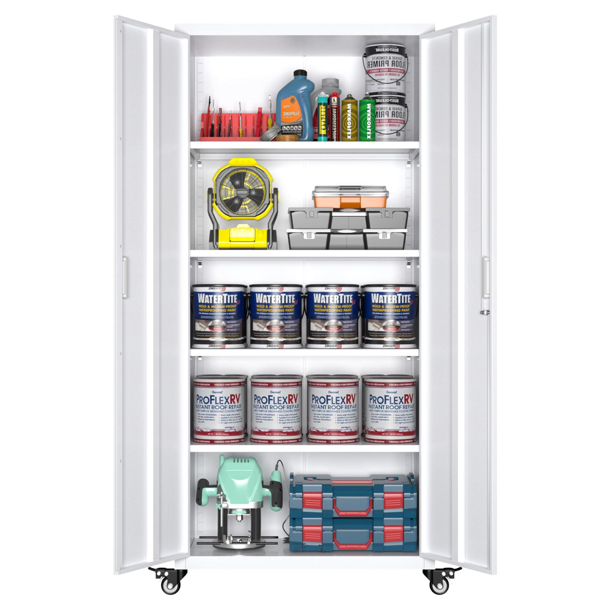 GangMei Metal Storage Cabinet with Wheels, 73" H Rolling Garage Cabinets with Locking Doors and Adjustable Shelves for Home Office, Basement, Pantry, Workshop(White) GangMei