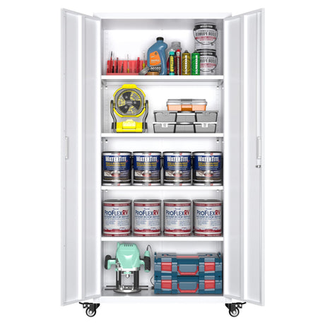 GangMei Metal Storage Cabinet with Wheels, 73" H Rolling Garage Cabinets with Locking Doors and Adjustable Shelves for Home Office, Basement, Pantry, Workshop(White) GangMei