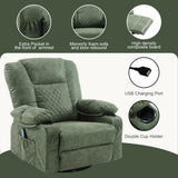 Swivel Rocker Recliner Chair for Adults with Vibration Massage, Overstuffed PU Leather Recliner with Lumbar Heat, Modern Manual Rocking Recliner with for Living Room, Home Theater, Dark Green Comermax