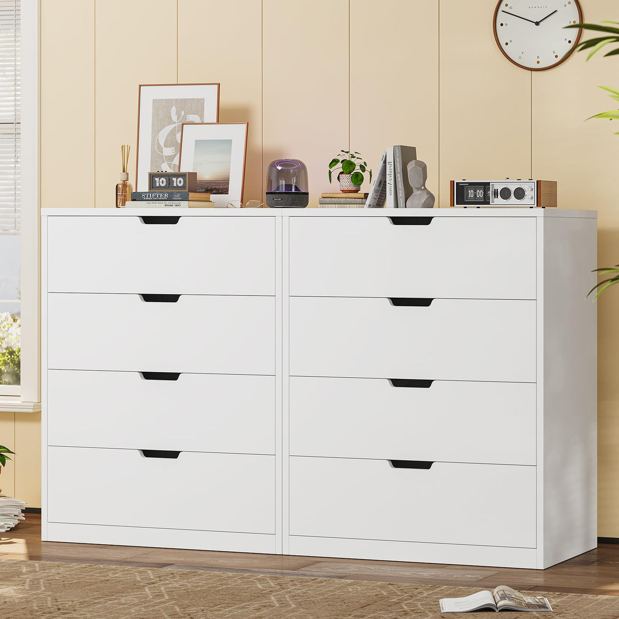 BTHFST 4 Drawers White Dresser for Bedroom, Modern Wood Chest of Drawers 4 Drawer Dresser with Large Capacity for Living Room, Closet, Hallway, Entryway BTHFST