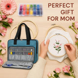 ATTERET Full Range Embroidery and Cross Stitch Starter Kit with Premium Storage Organizer Bag, Includes 99 DMC Coded Cotton Threads, 9 Metallic Floss, 3 Hoops, Needles, Scissors + More (Turquoise) ATTERET