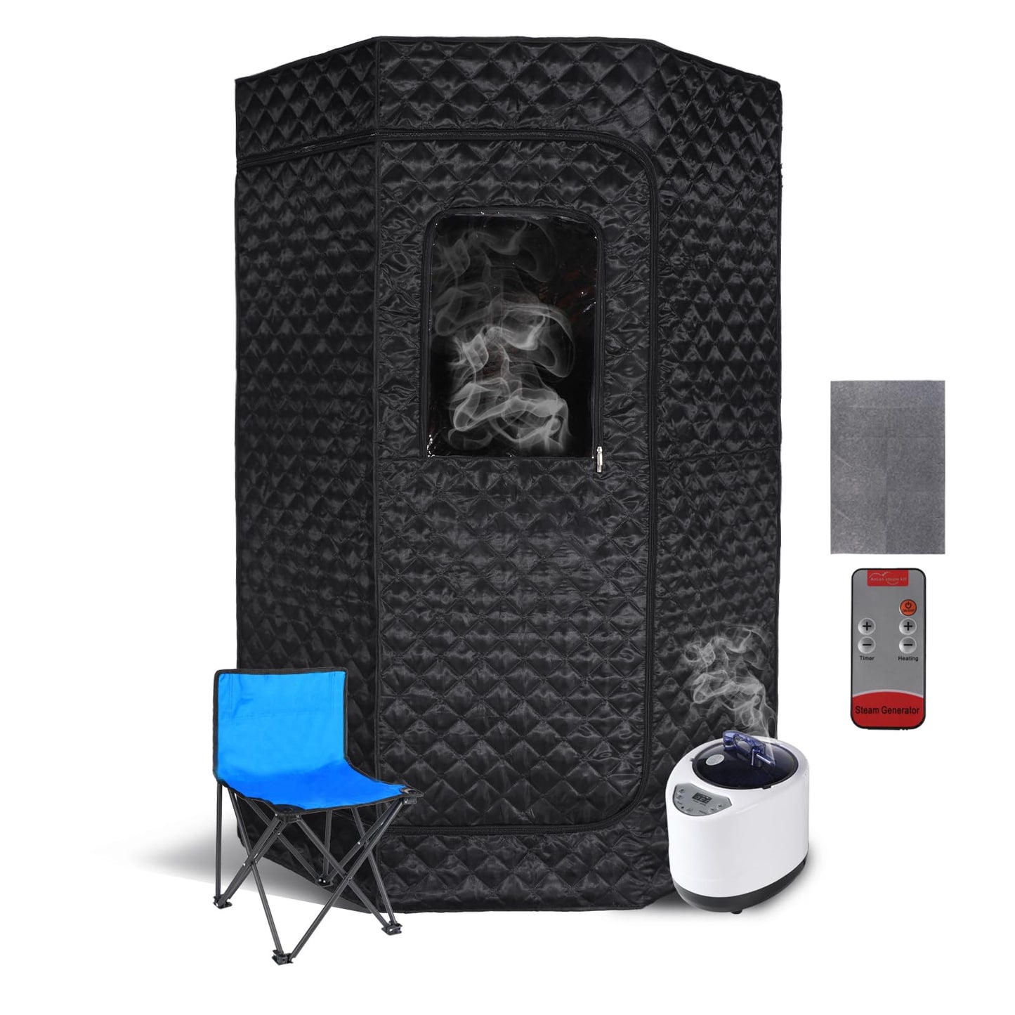 PEEKO Portable Sauna for Home, Full Size Personal Pentagon Sauna Tent with 3L Capacity 1200w Steamer, Foldable Chair, Sweat Mat, Remote Controller Included