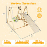 HONEY JOY Kids Indoor Jungle Gym, 4-in-1 Toddler Climbing Toy w/Baby Swing, Climber, Ladder, Climbing Ramp, Resting Platform, Wooden Montessori Playground Playset for Kids Aged 1+ (Natural) HONEY JOY