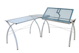 SD STUDIO DESIGNS Futura LS WorkCenter with Tilt Top Adjustable Drafting Table Craft Table Drawing Desk Hobby Table Writing Desk Studio Desk, Silver / Blue Glass SD STUDIO DESIGNS