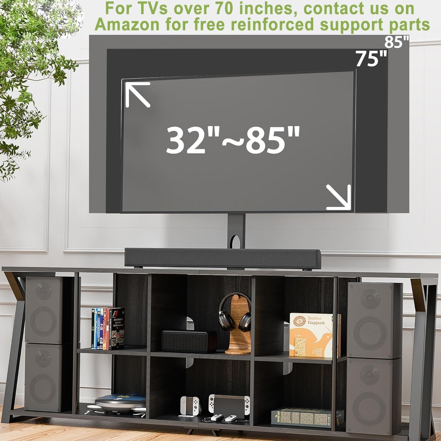 polimo TV Stand with Mount,Length 71 inch LED TV Stand for 32-85 inch TVs,Swivel TV Stand Mount with LED Lights and 4AC Power Outlet,Corner TV Stand with Height Adjustable Mount, Entertainment Center