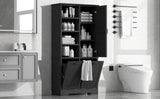 68” Tall Bathroom Storage Cabinet with 2 Tilt Out Laundry Hamper, Freestanding Bathroom Storage Cabinet with Door and Adjustable Shelves, Black Bellemave