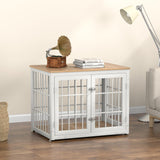 rehomerance Heavy Duty Dog Crate Furniture for Medium and Small Dogs, Decorative Pet House End Table, Wooden Cage Kennel Furniture Indoor, White and Natural rehomerance