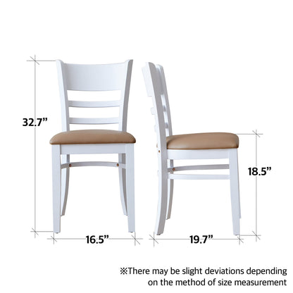 Livinia Cabin Dining Chair Set of 2, Solid Malaysian Oak PU Leather Upholstered Cushion Seat Wooden Ladder Back Side Chairs (White) Assembly Required