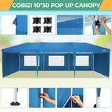 COBIZI 10x30 Canopy Party Tent with 5 Walls 10x30 Pop Up Tent for Parties Waterproof UPF 50+ Outdoor Commercial Event Tent for Party Backyard Gazebo Canopy with Sidewalls & Sandbags(10x30ft) COBIZI