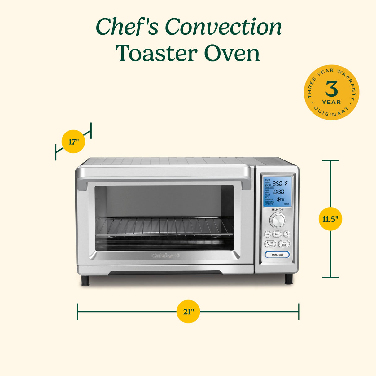 Cuisinart Convection Toaster Oven, Stainless Steel, 16.93"D x 20.87"W x 11.42"H, TOB-260N1 Cuisinart