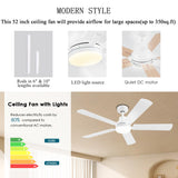 JSAITEE 52 Inch Smart Ceiling Fan with Lights, Remote & App Control, DC Reversible Motor, 8 Speeds Quiet 35dB, 3CCT Dimmable LED, Low Profile Modern Ceiling Fans for Bedroom Living Room, White JSAITEE