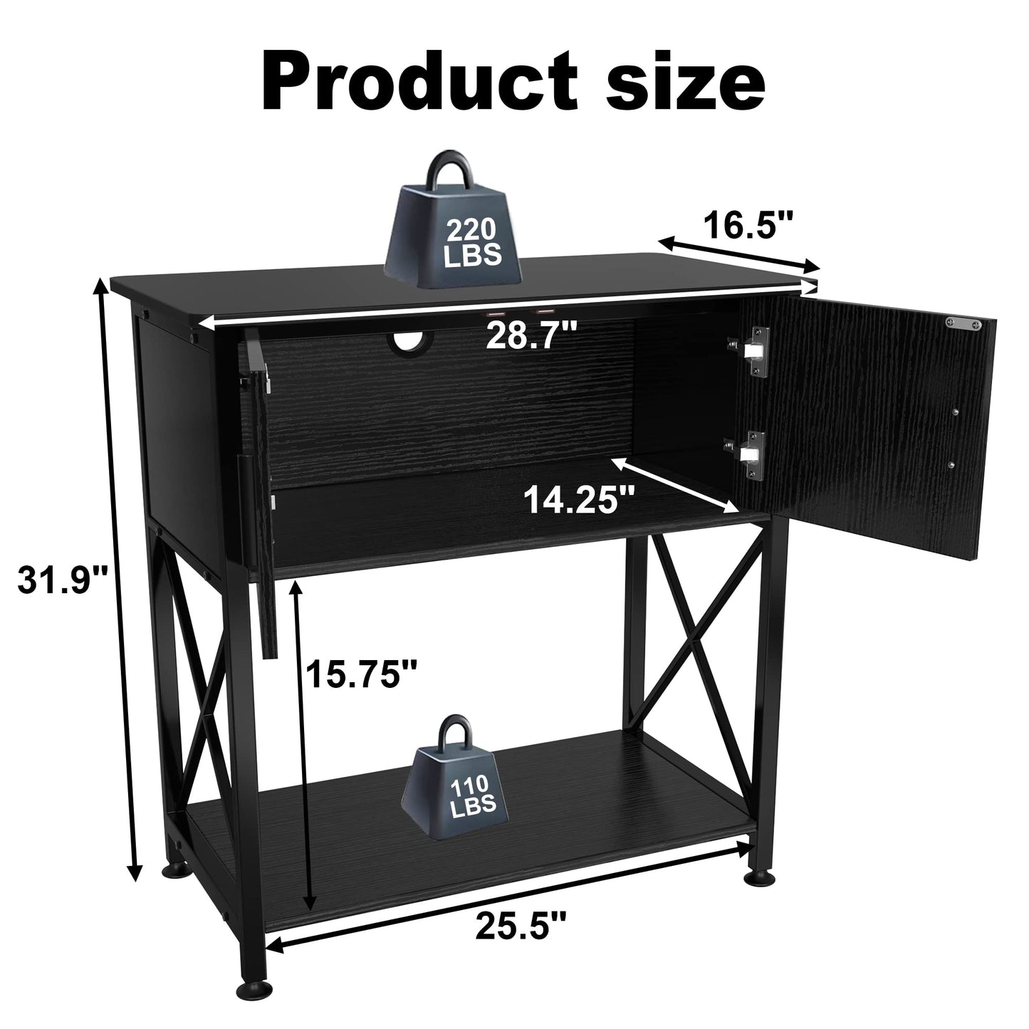 20 Gallon Fish Tank Stand, Metal Aquarium Stand 20 Gallon with Cabinet Storage,28.7" L*16.5" W Tabletop,330LBS Capacity Black