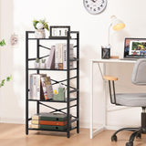Yoobure 4 Tier Bookshelf - Small Book Shelf Industrial Bookcase, Narrow Book Case Book Storage Organizer for CD/Movie/Book, Bookshelves for Bedroom Office Living Room Black Yoobure