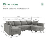 HONBAY Modular Sectional Sofa U Shaped Sectional Modular Sofa with Storage Convertible Modular Sectional Couch for Living Room, Grey HONBAY