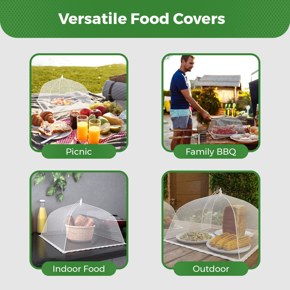 Simply Genius (6 Pack) Large and Tall 17x17 Pop-Up Mesh Food Covers Tent Umbrella for Outdoors, Screen Tents, Parties Picnics, BBQs, Reusable and Collapsible Food Tents - Food Covers for Outside Mesh Simply Genius