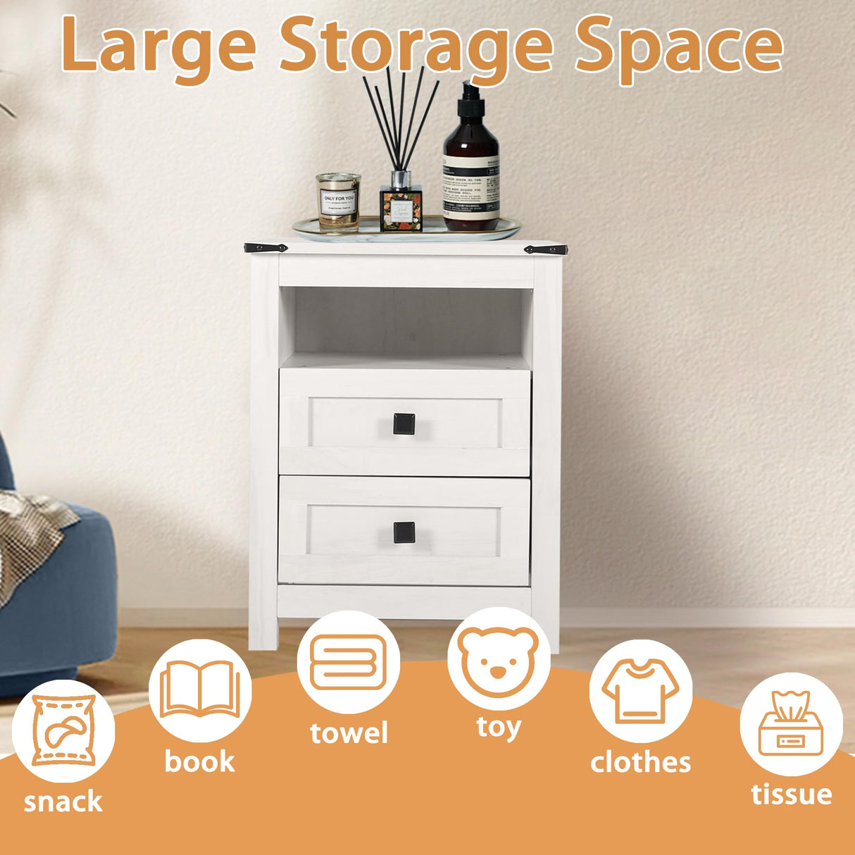 BTDWI Farmhouse Nightstand Set 2, Wood Side Table with Drawers and Storage Shelf, Square End Table for Bedroom, Light Beige Rustic Oak BTDWI