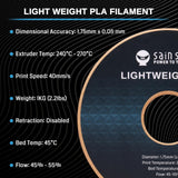 SainSmart Light Weight Filament 1.75mm, LW-PLA Low-Density Active Foaming 3D Printer Filament for RC Planes Drone Parts and Cosplay, Black PLA Filament, 1KG SainSmart