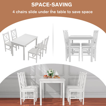 Lumelay Dining Table Set for 2-4 Person,Morden Wooden Small Kitchen Table Set,5 Piece Breakfast Dining Room Table and Upholstered Chairs for Apartment,Space-Saving Design (White) - WoodArtSupply