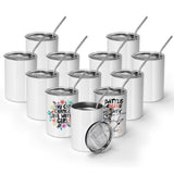 AGH 12 oz Sublimation Tumblers, 12 Pack Straight Tumbler with Lid and Straw, Flat Shot Tumbler AGH