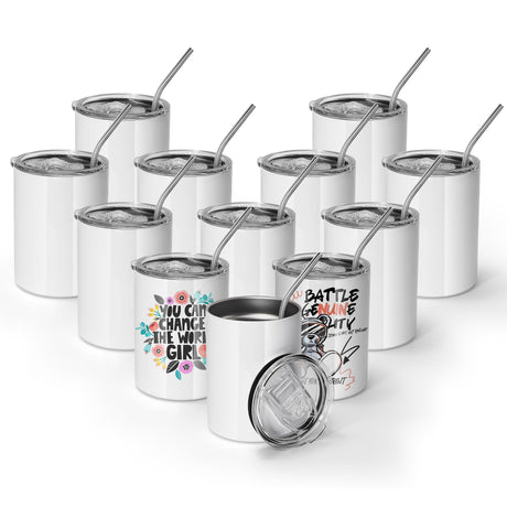 AGH 12 oz Sublimation Tumblers, 12 Pack Straight Tumbler with Lid and Straw, Flat Shot Tumbler AGH