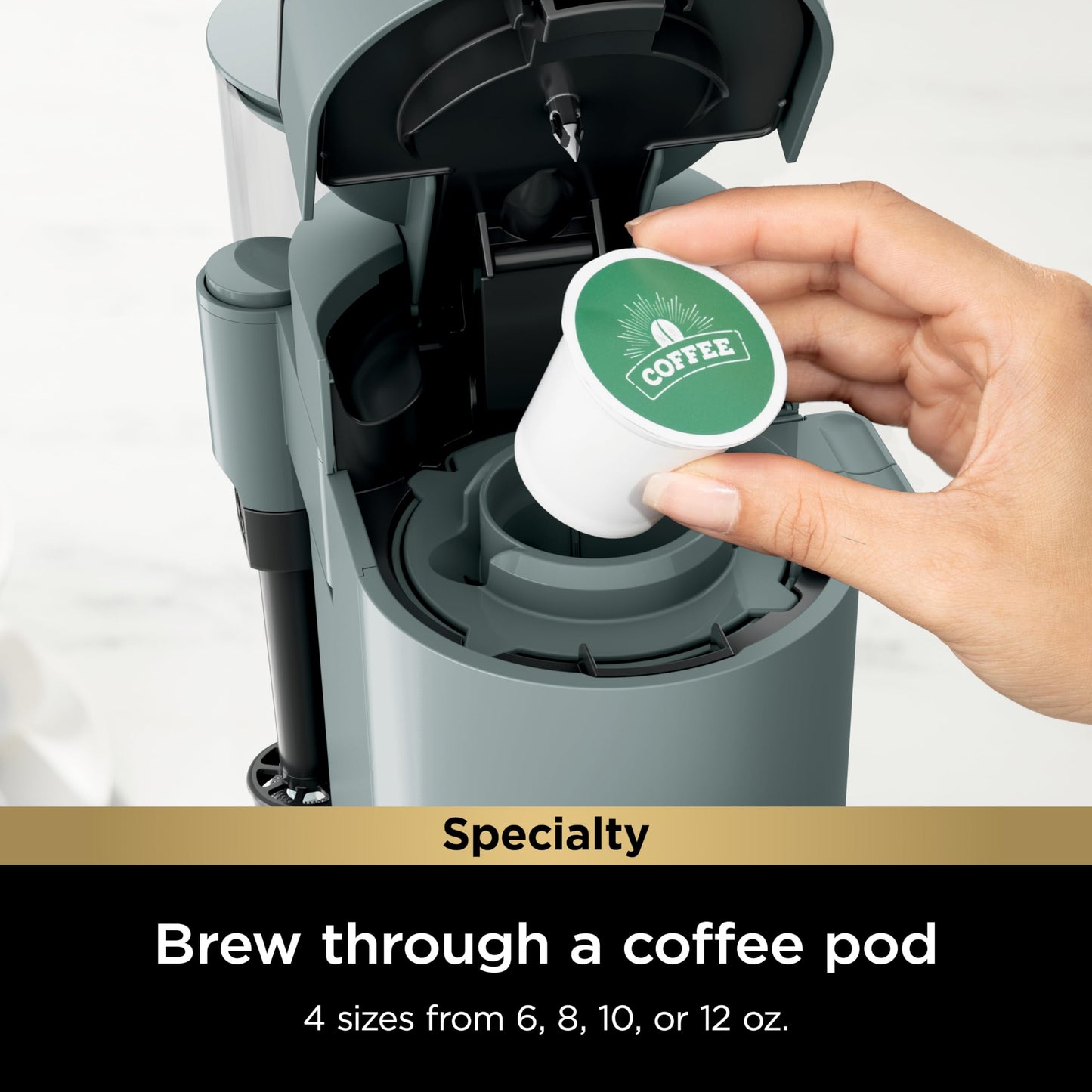 Ninja Pods & Grounds Specialty Single-Serve Coffee Maker, K-Cup Pod Compatible, Built-In Milk Frother, 6-oz. Cup to 24-oz. Travel Mug Sizes, Iced Coffee Maker, 1550 watts, Sage Green, PB051SG