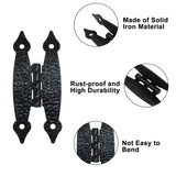 Murtenze 12 Pack 3.5 Inch Black Antique H Hinges Cold Rolled Steel Cabinet Hinge Flat Hinges Flush Mount Door Hinges Decorative Hinges for Cabinet Drawer Jewelry Box Murtenze