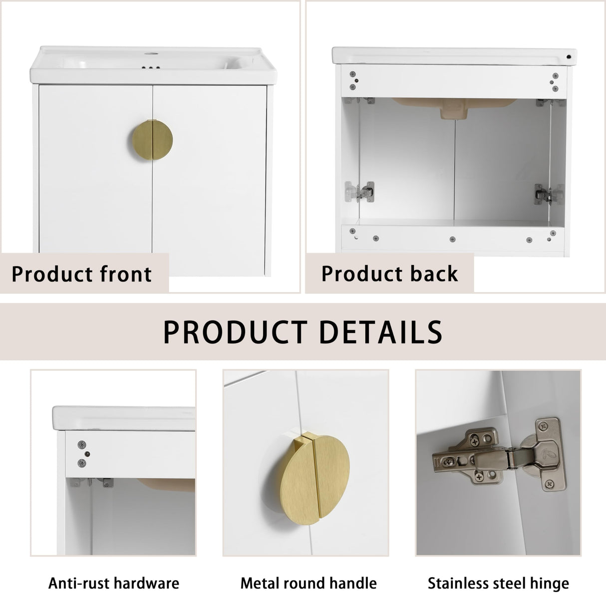 Goderfuu 60" Bathroom Vanity with Double Sink, Floating Bathroom Vanity with Ceramic Basin, White Wall Mounted Bathroom Vanity Cabinet, 60 inch Bathroom Vanities with 4 Doors and Open Storage Shelves Goderfuu