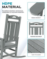 Oversized Rocking Chair Outdoor, HDPE Poly Rocking Chair, All Weather Porch Rocker for Deck Patio Balcony, 380lbs, Grey Ciokea
