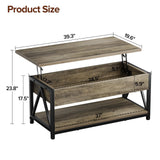 Memobarco Lift Top Coffee Table,Lift Coffee Tables with Storage Shelf and Large Hidden Compartment for Living Room,Lift Tabletop Dining Center Table for Small Space, Grey Memobarco